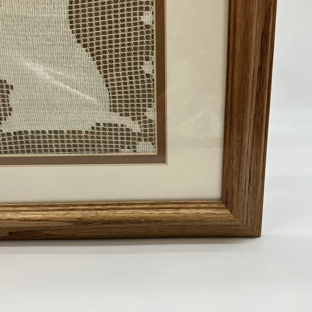Vtg. Framed Doily Scottie Dog Scottish Terrier Butterfly Flower Wall Hanging